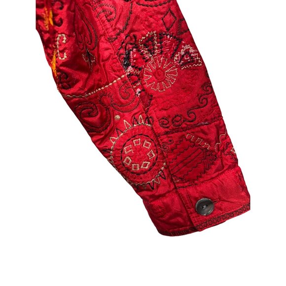 Laura Ashley Womens Embroidered Quilted Jacket L Red Stain Designed - Picture 13 of 14